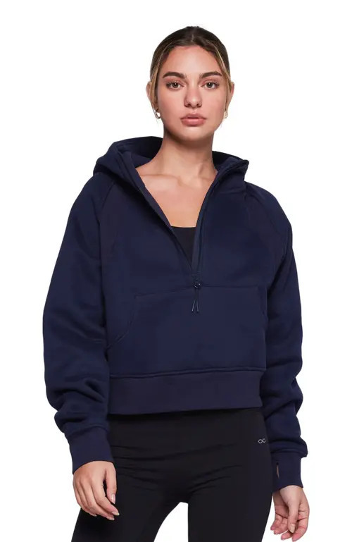 Rebody Active Effortless Fleece Half Zip Hoodie in True Navy at Nordstrom, Size X-Large | Nordstrom