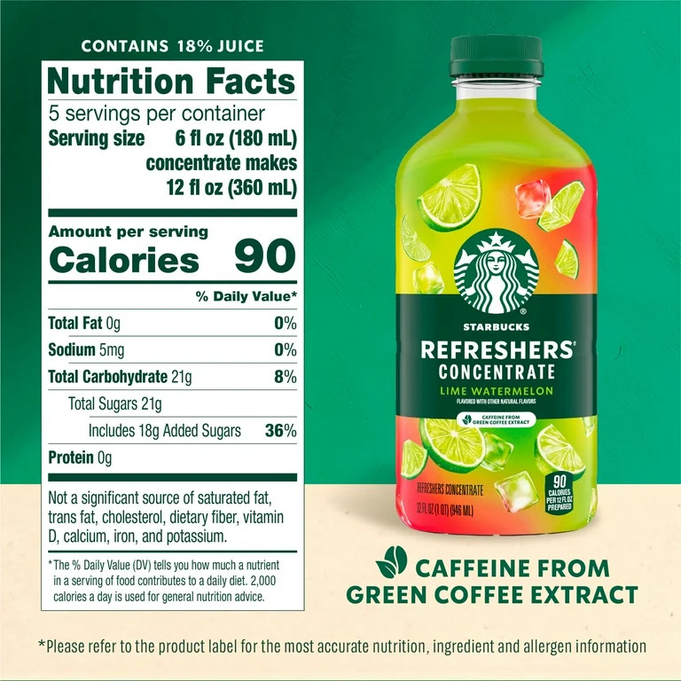 Starbucks at Home Refreshers Concentrate Lime Watermelon, Refreshing Drink, Cold Drinks 32 fl oz | Walmart (US)