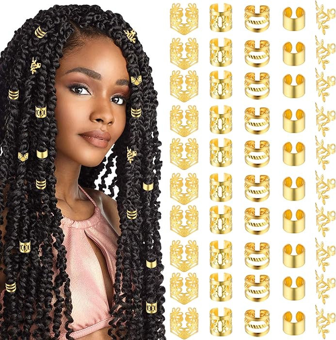 50 Stück Gold-Haarschmuck für Zöpfe, Loc Schmuck für Haar, Manschetten-Clips für Dreadlock-Z... | Amazon (DE)