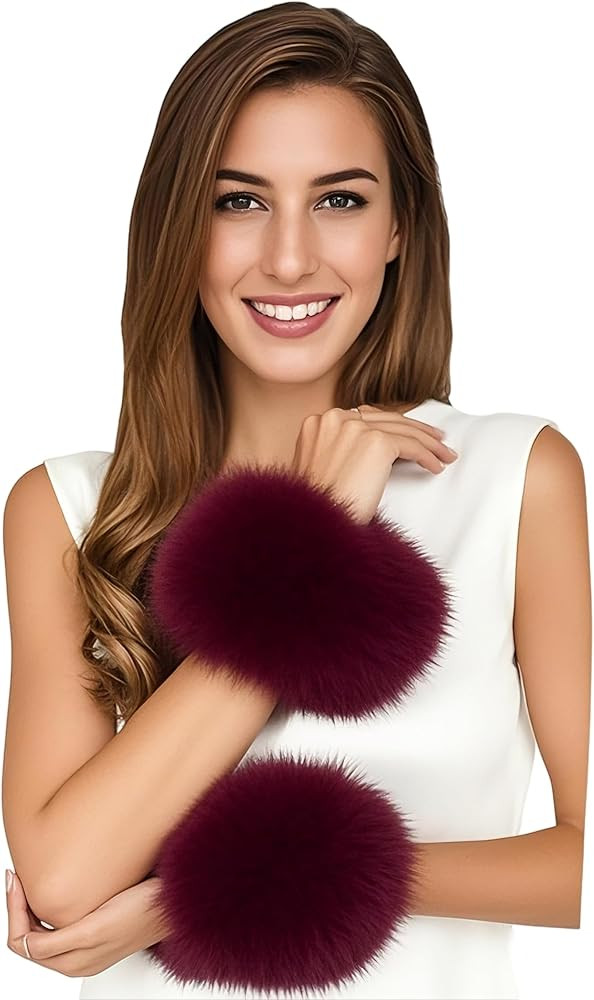 Lina & Lily Women's Winter Wrist Cuffs Warmers Faux Fur Fluffy | Amazon (US)
