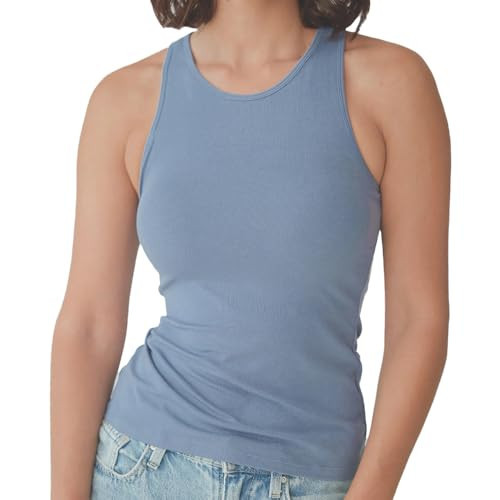 Klassy Network Loose High Neck Brami Tank-Top for Women - Built-in Bra Racerback Full Length Tank with Straps Slate Blue | Amazon (US)