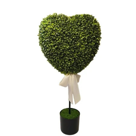 Boxwood Heart with Bow Topiary, Green and White, 32", Valentine's Day by My Texas House | Walmart (US)