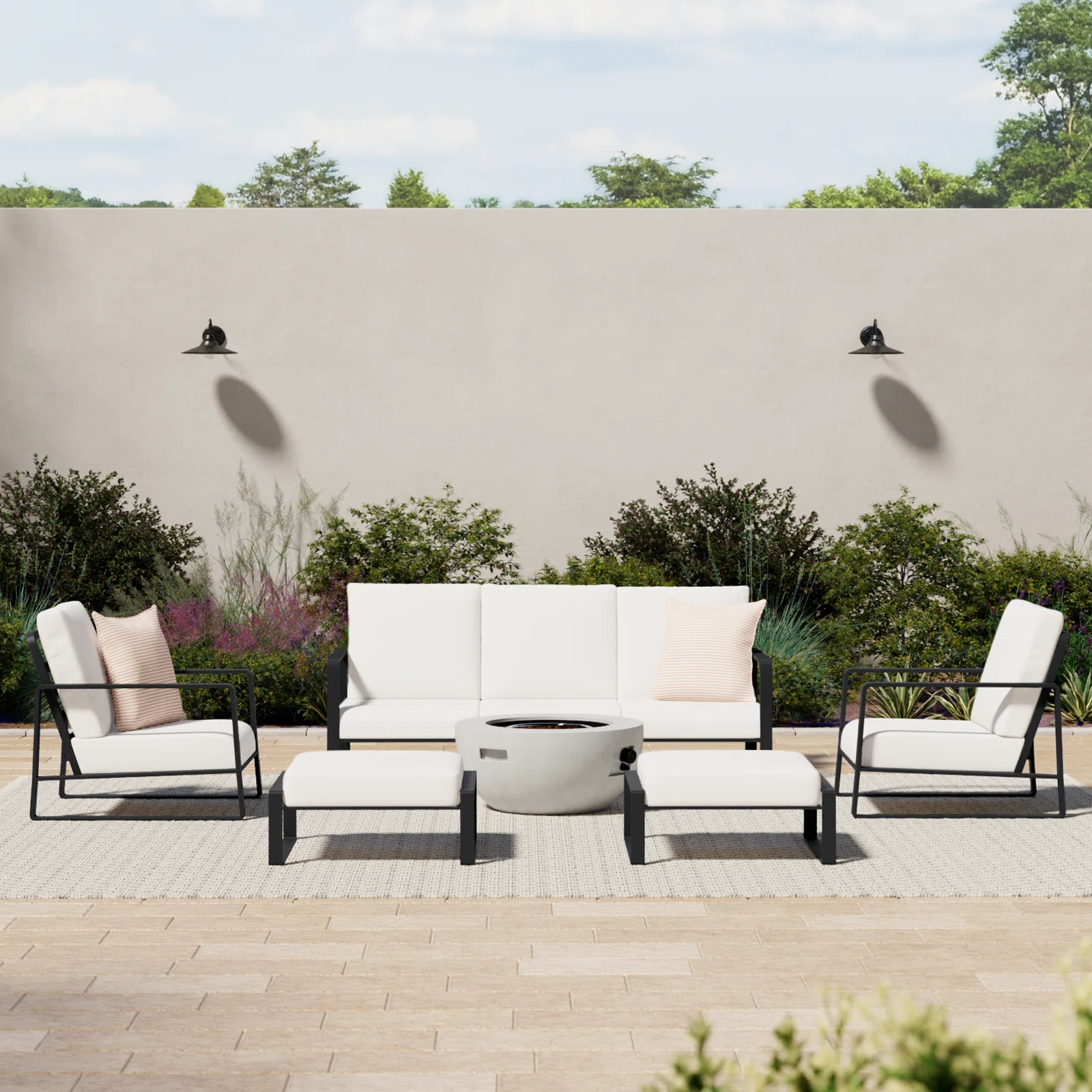 Leanna Outdoor Seating Group with Round Fire Pit Table | Joss & Main