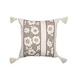 Foreside Home & Garden Taupe and White Floral Print Hand Woven 18 x 18 inch Decorative Cotton Throw  | Amazon (US)