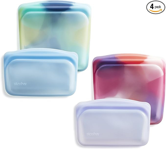 Stasher Premium Silicone Reusable Food Storage Bags, 4-Pack, Tie Dye Multi | Multi-Use Food Stora... | Amazon (US)