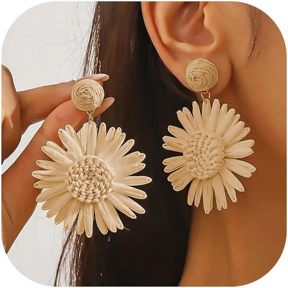 Handwoven Raffia Sunflower Earrings Boho Chic Dangle Jewelry for Summer OutfitsD Spring Earrings ... | Amazon (US)