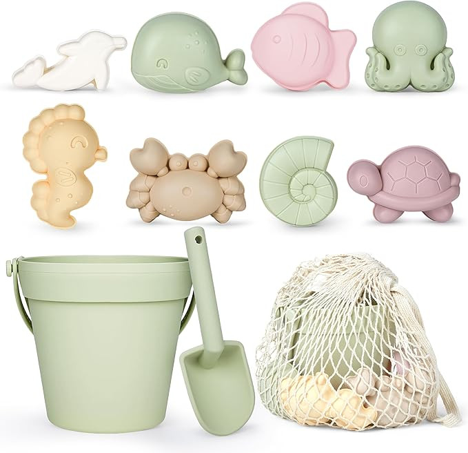 MarcZero 11Pcs Silicone Beach Toys,Modern Baby Beach Toys,Travel Friendly Beach Set,Silicone Buck... | Amazon (US)