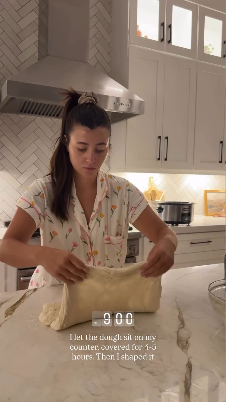 I let the dough sit on my counter, covered for 4-5 hours. Then I shaped it