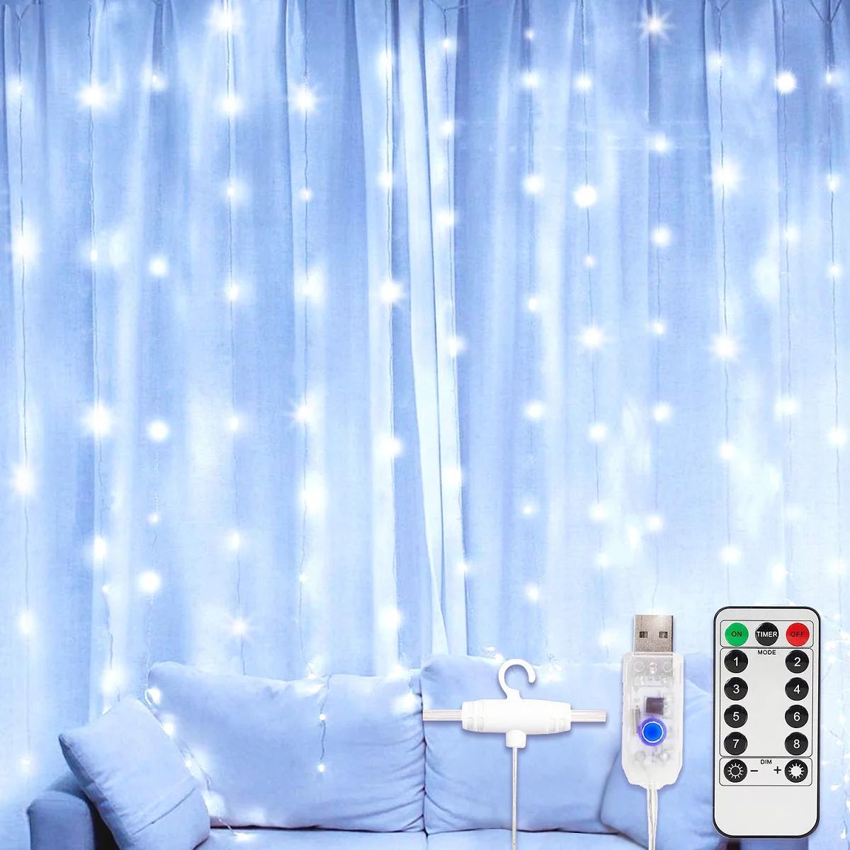 9.8ft x 9.8ft Curtain Lights with Remote Control, 300 LED 8 Modes USB Starry Christmas New Year S... | Walmart (US)