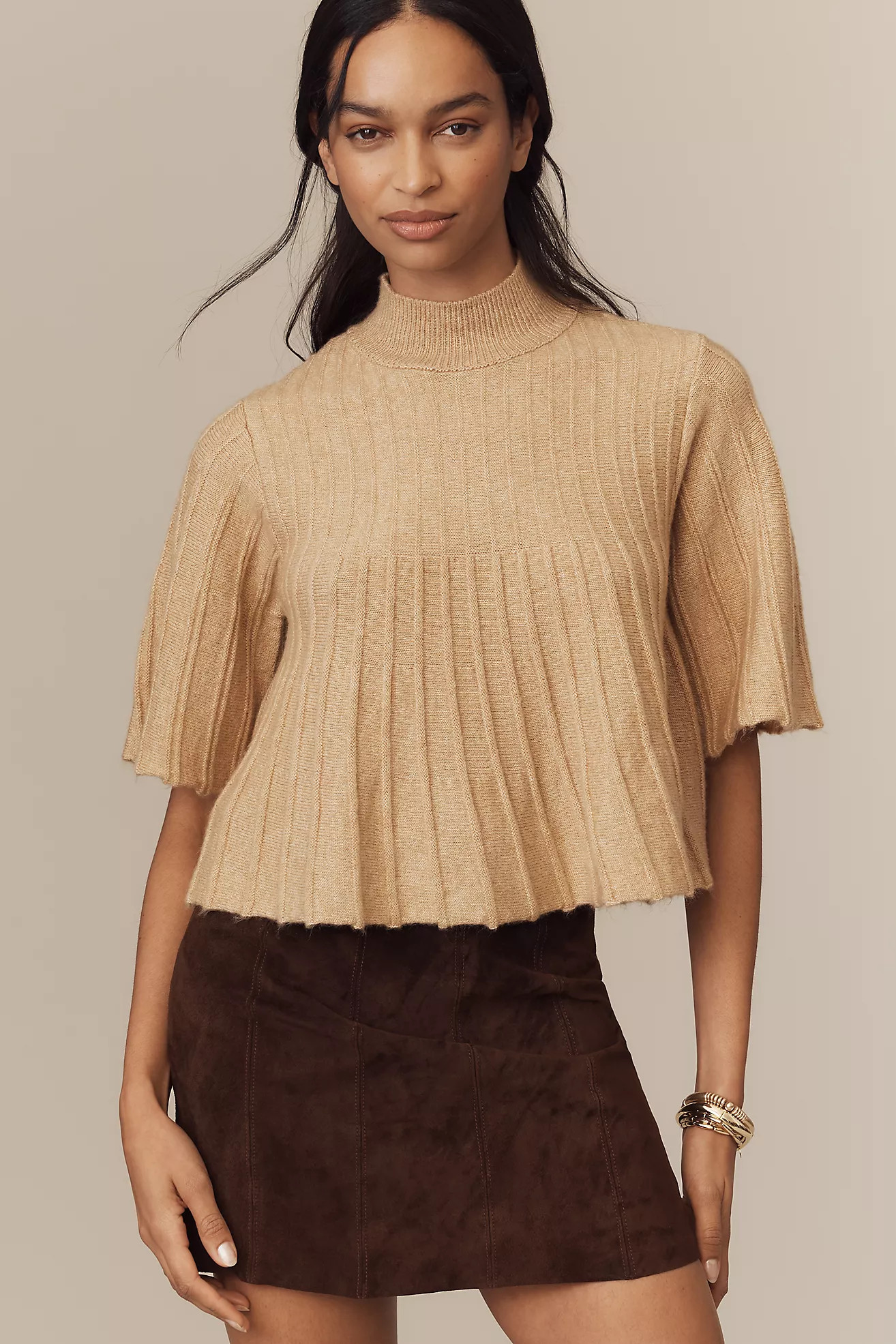 Maeve Short-Sleeve Mock-Neck Swing Sweater | Anthropologie (US)