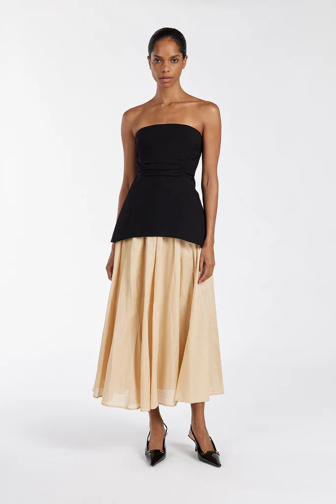 TIA SAND LINEN CIRCLE MIDI SKIRT | DISSH