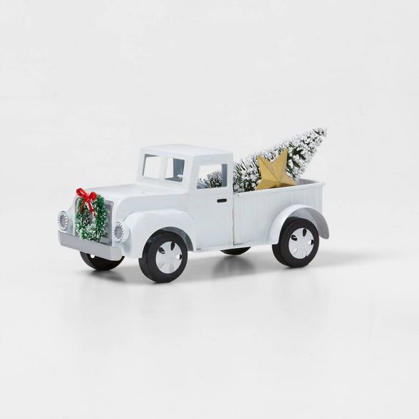 Medium Metal Truck with Christmas Tree Decorative Figurine White - Wondershop™ | Target