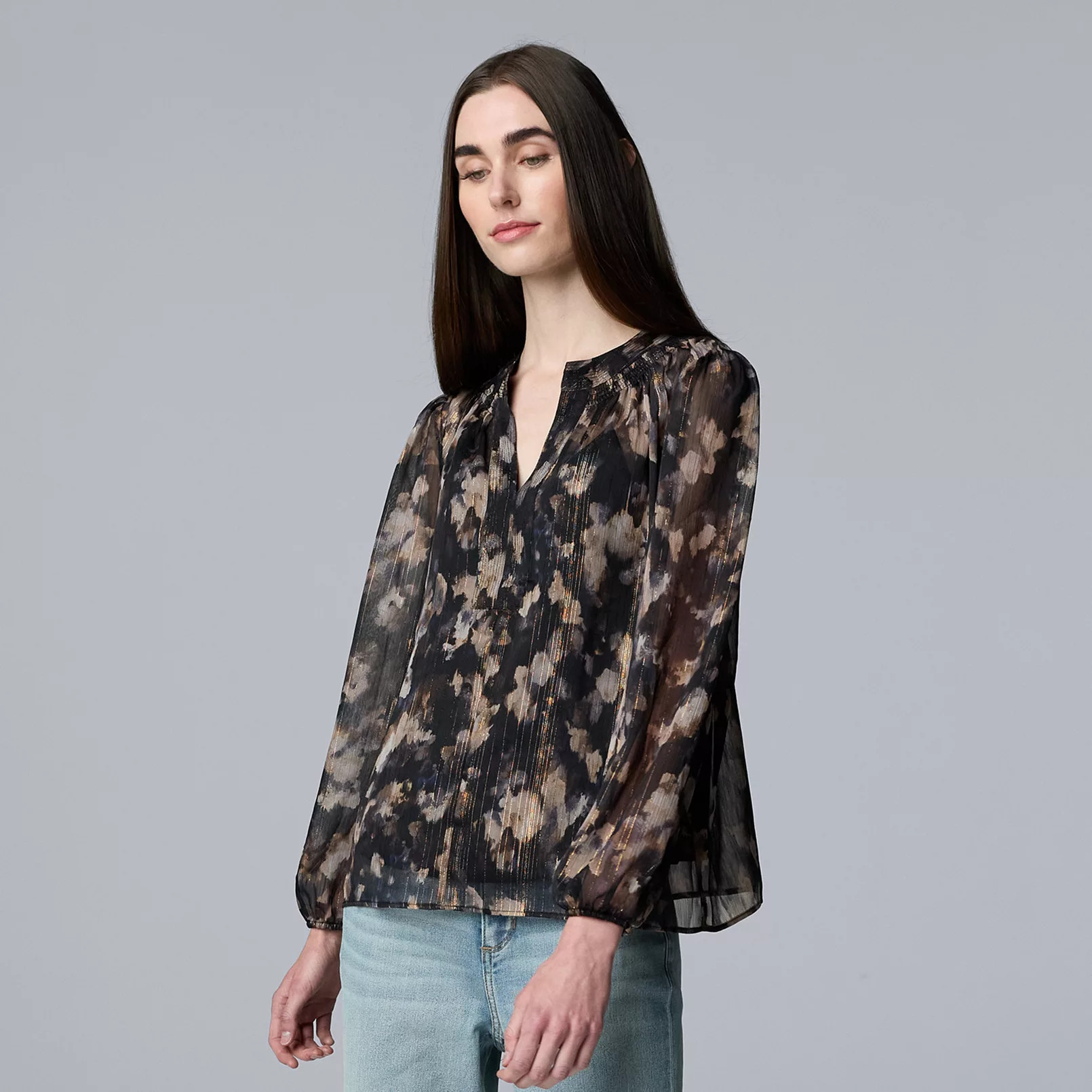 Women's Simply Vera Vera Wang Smocked Neck Blouse | Kohl's