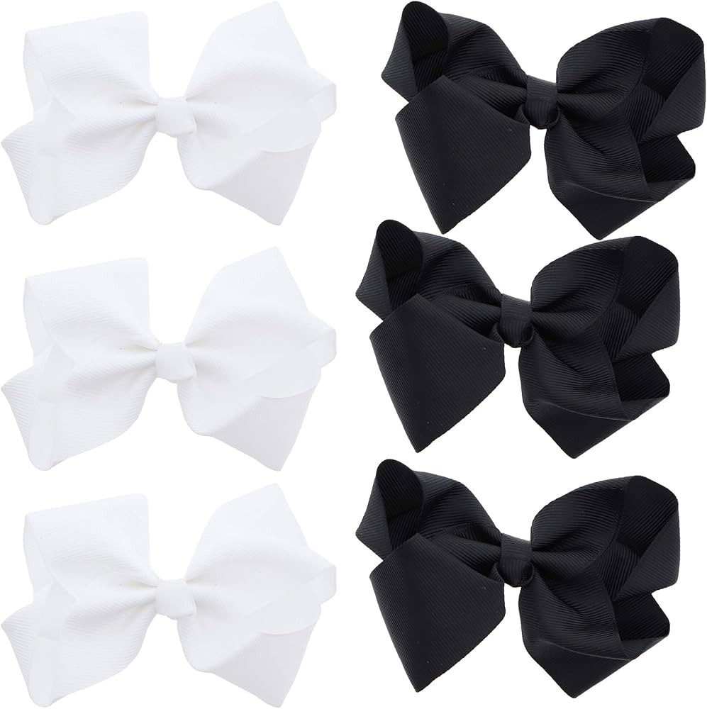 3 Inch Grosgrain Bow for Little Girls- Set of 6 (White and Black) | Amazon (US)
