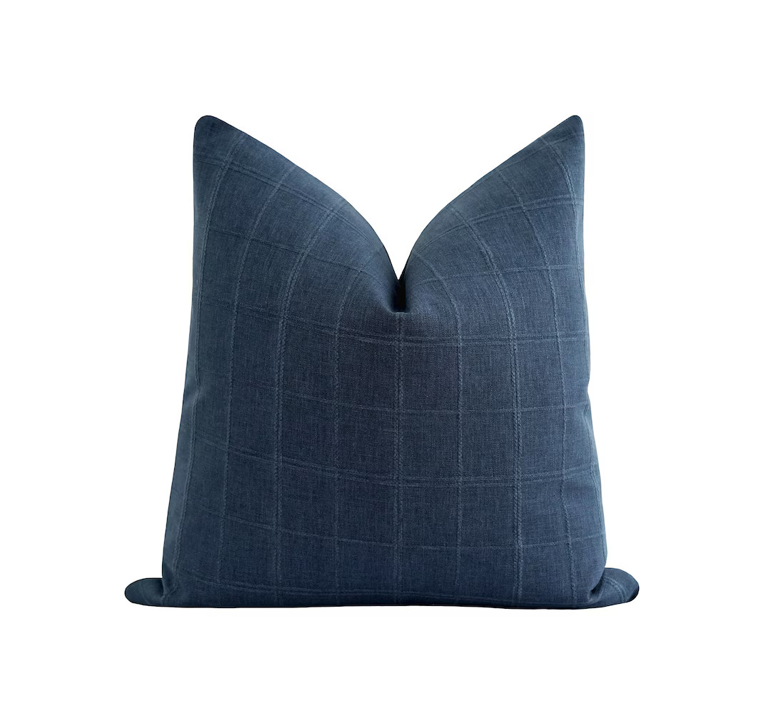 Plaid Throw Pillow Cover • Navy Blue Pillow Cover • Double Sided Plaid Pillow Cover • Navy ... | Etsy (US)