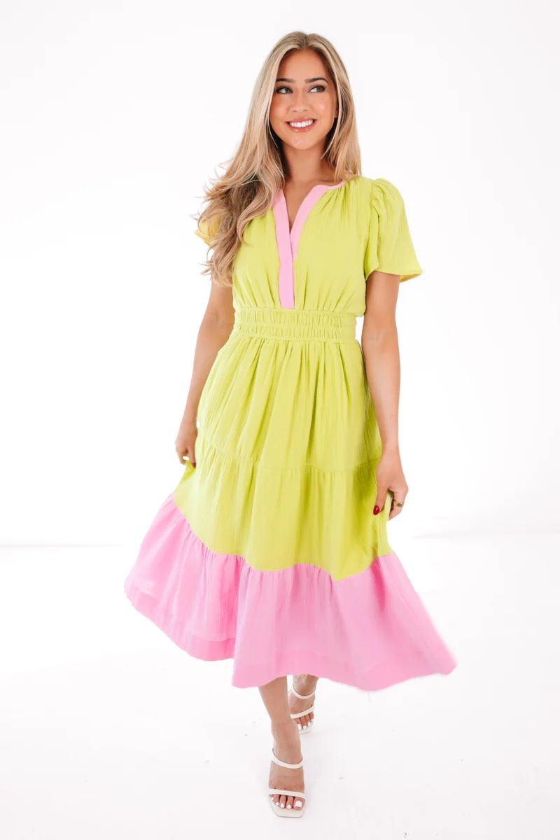 Slice Of Lime Maxi Dress - Lime/Pink | The Impeccable Pig