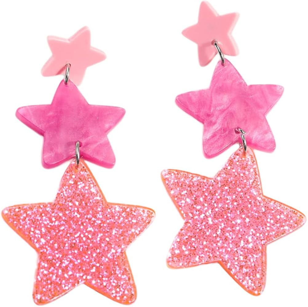 Lovely Glitter Sequins Love Heart Earrings for Women Lightweight Acrylic Star Drop Earrings State... | Amazon (US)