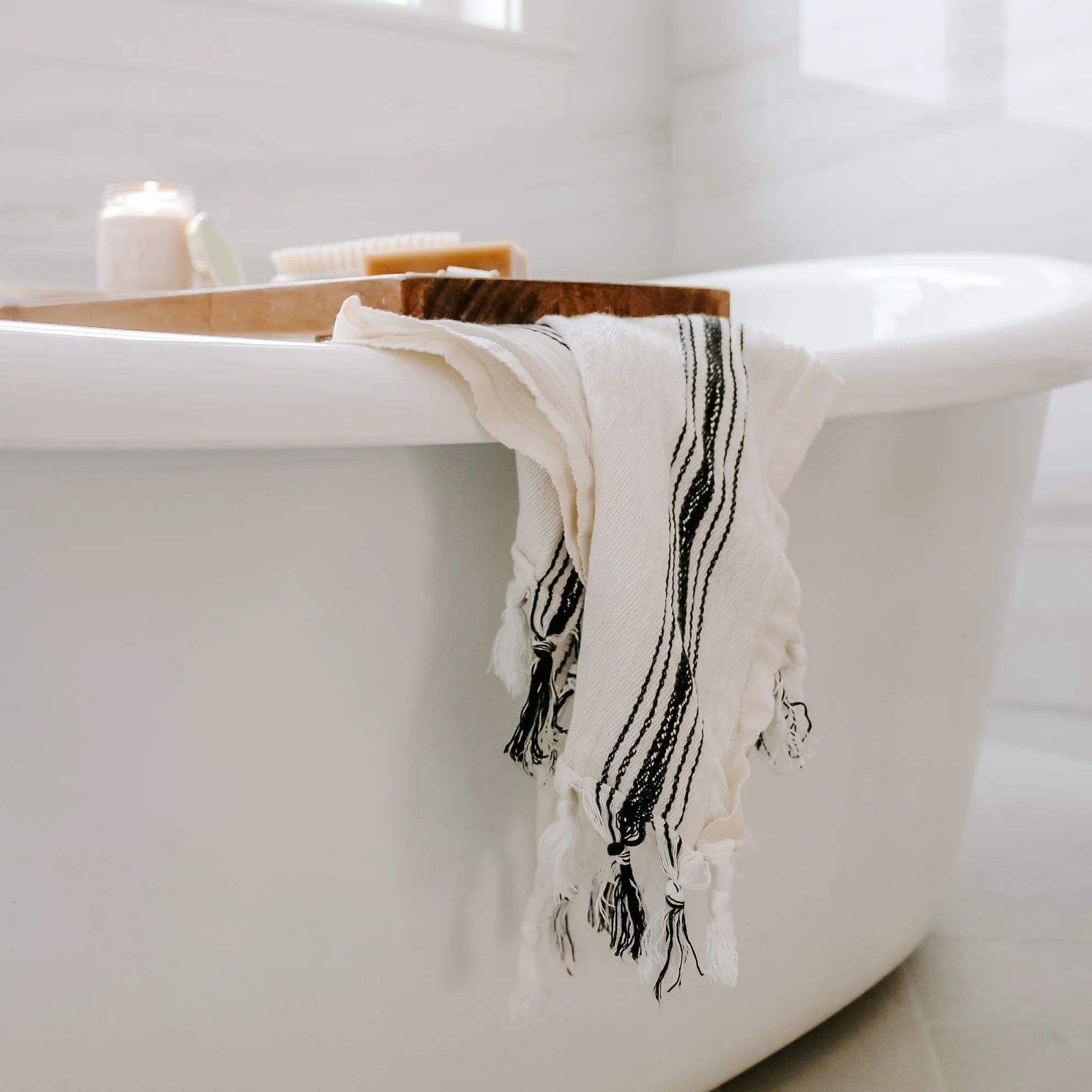 Savannah Turkish Cotton + Bamboo Hand Towel - Five Stripe | Sweet Water Decor, LLC