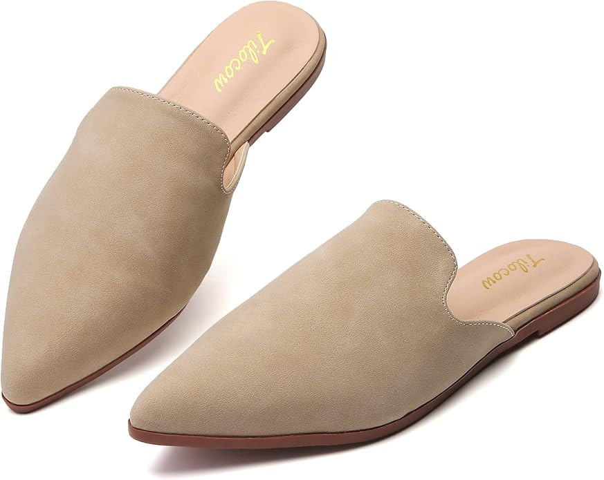 Tilocow Mules for Woman Comfortable Pointed Toe Backless Loafers Flat Mule Business Casual Shoes ... | Amazon (US)