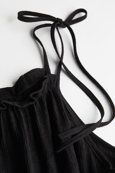 Tie-strap Ruffle-trimmed Top - Square Neckline - Sleeveless - Black - Ladies | H&M US | H&M (US + CA)