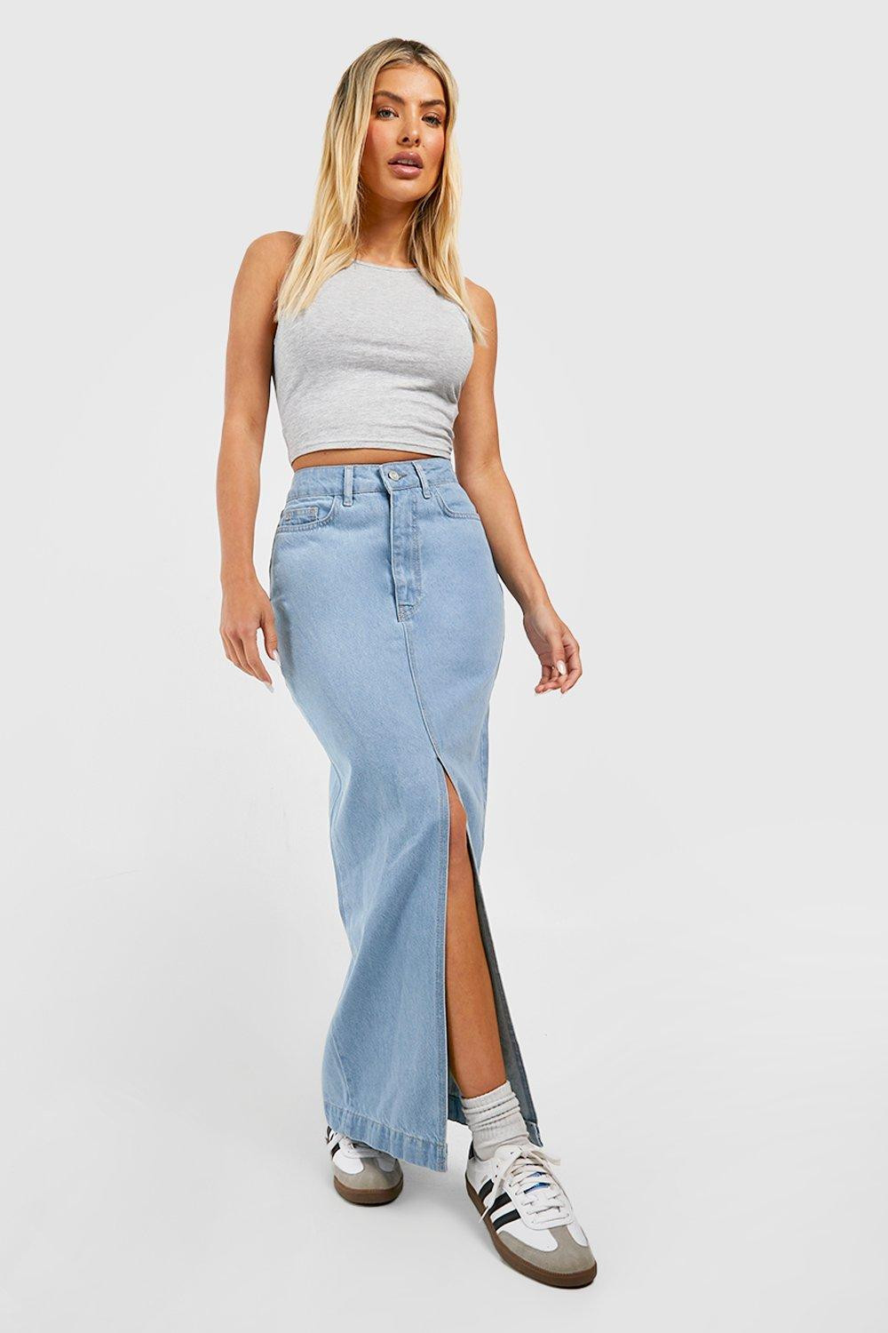 Womens Split Front Denim Maxi Skirt - White - 12 | Boohoo.com (US & CA)