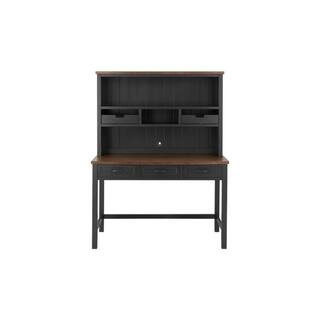 Home Decorators Collection 48 in. Rectangular Black/Walnut 5 Drawer Writing Desk with Solid Wood ... | The Home Depot