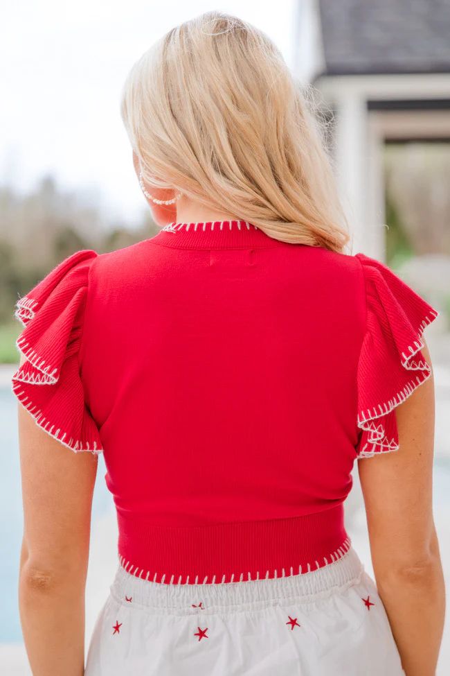 Wings Of Freedom Red Ruffle Sleeve Sweater Top | Pink Lily