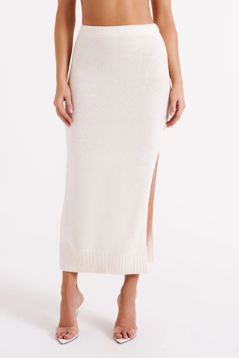 Brittany Knit Midi Skirt - Ivory | MESHKI US