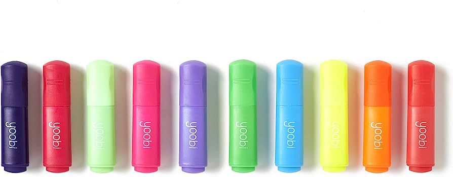 Yoobi Mini Highlighter Set - Set of 10 Cute, Bright Chisel Tip Liquid Highlighters - Red, Pink, Gree | Amazon (US)