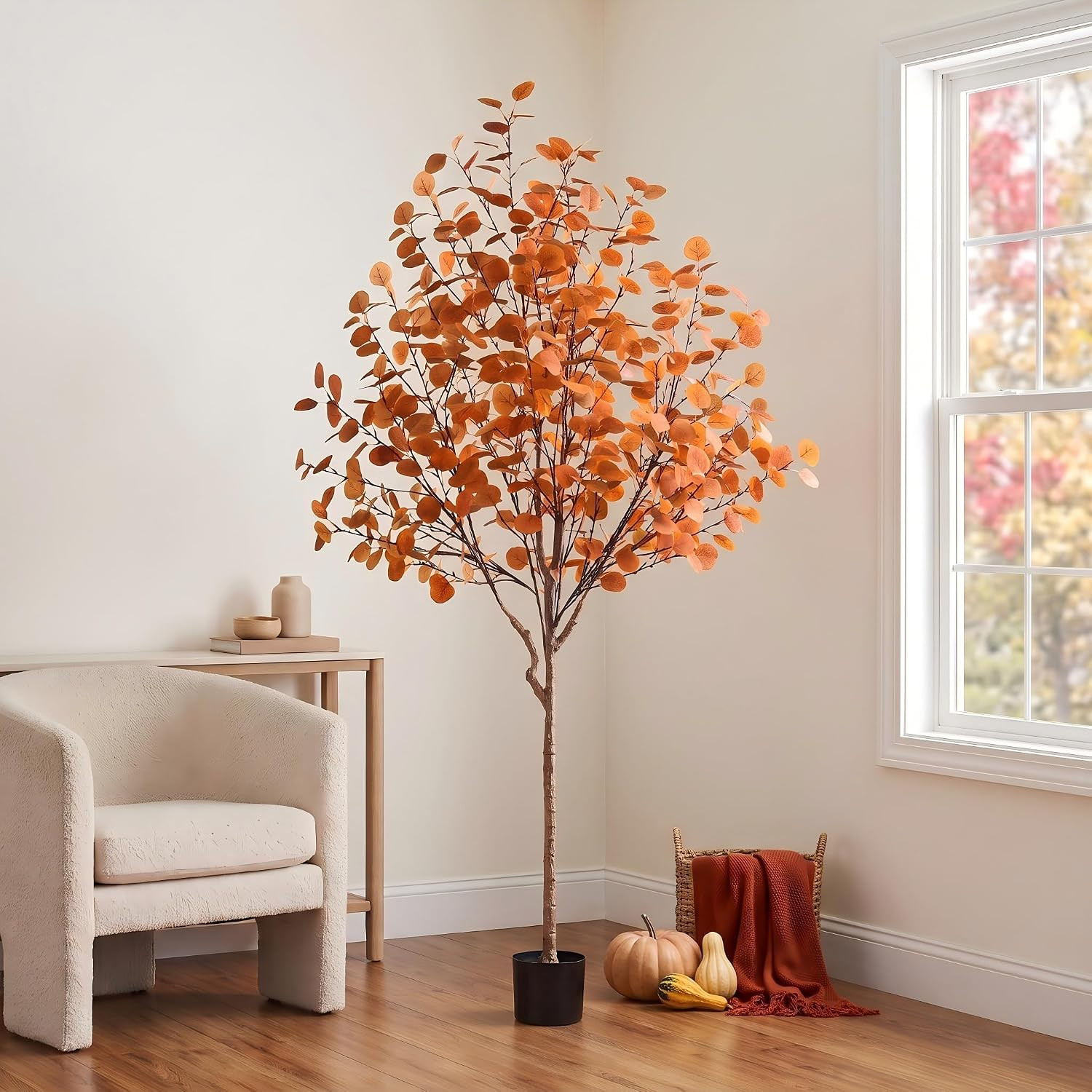 Artificial Eucalyptus Tree for Fall Decor, Fall Tree with Realistic Eucalyptus Leaves, Faux Eucalyptus Tree for Room Design, Realistic Fall Plant for Fall Indoor & Outdoor Decor - 6FT | Amazon (US)