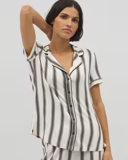 Piped Short Sleeve Notch Collar Pajama Top | SOMA
