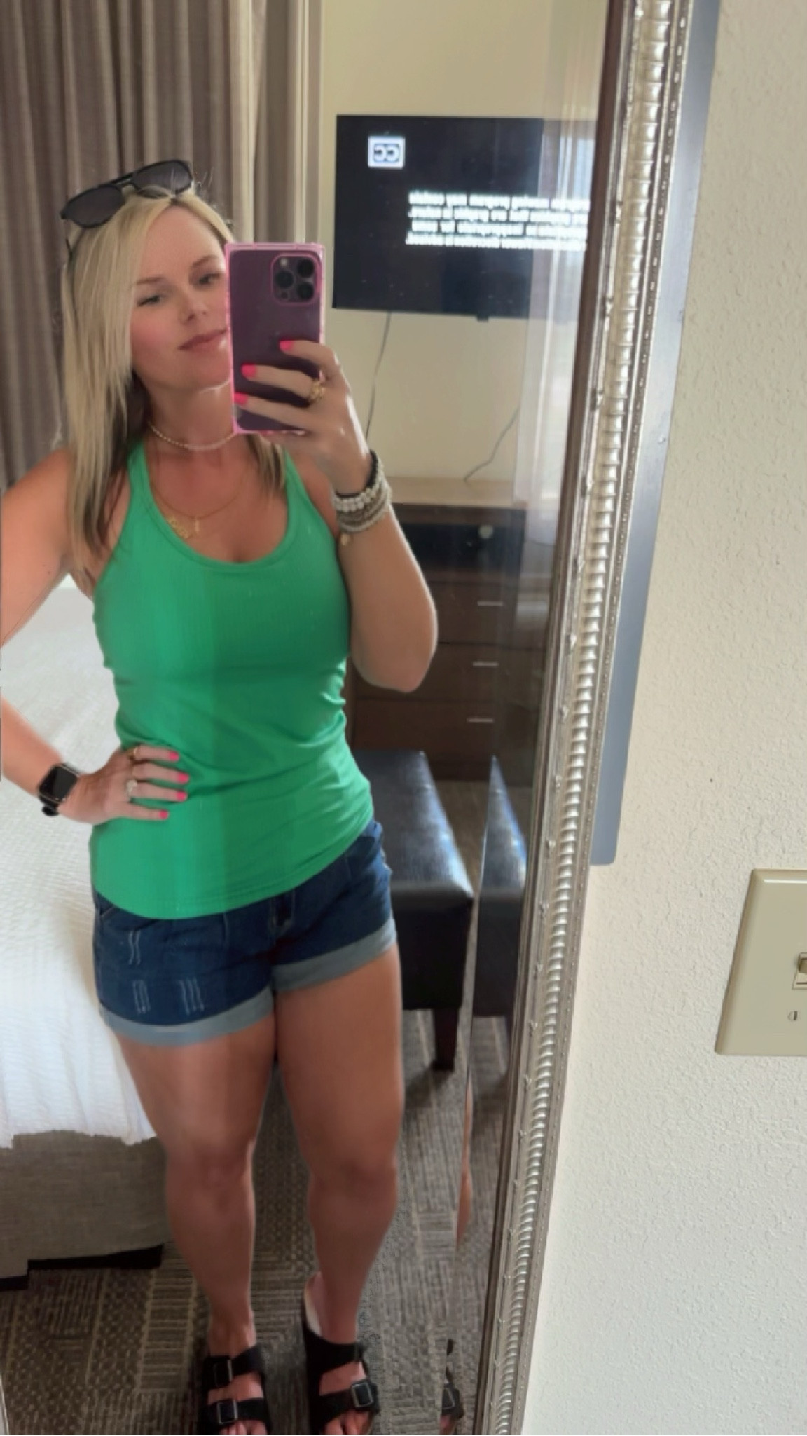 Full Amazon outfit from head to toe. Even my accessories! I have been loving the color green for summer. The tank also has a built in bra!!

#LTKSaleAlert #LTKSeasonal #LTKSummerSales