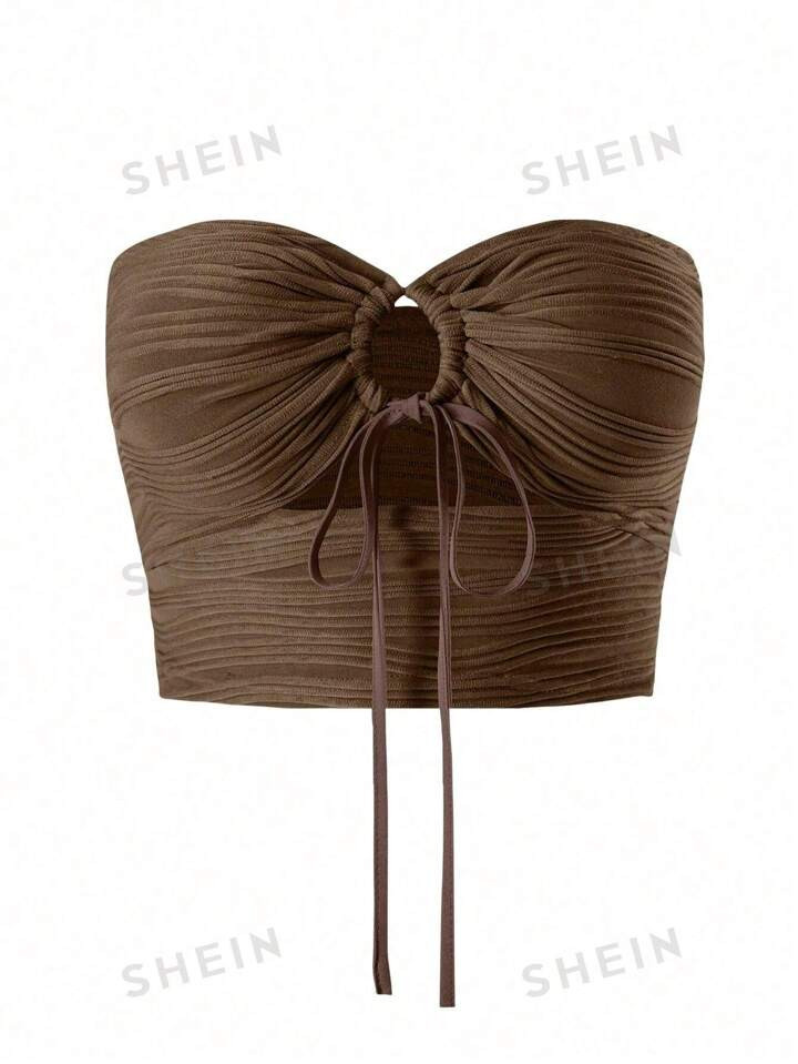 SHEIN MOD Drawstring Ruched Bustier Crop Tube Top | SHEIN