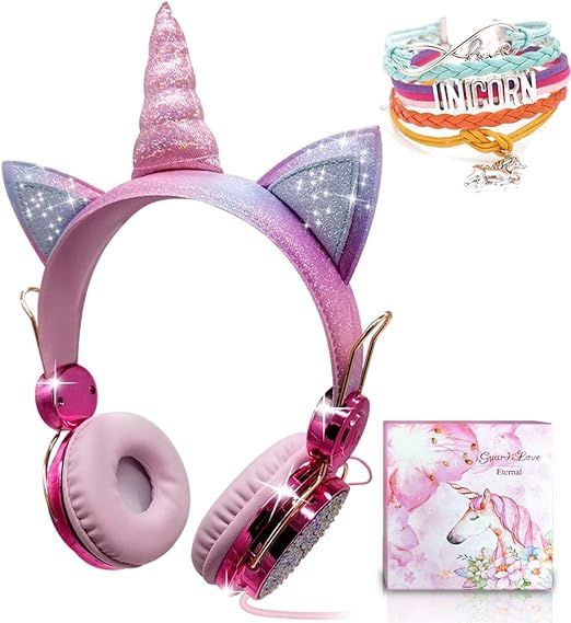 Unicorn Kids Headphones for Girls Children Teens, Wired Headphones w/Microphone 3.5mm Jack, Over ... | Amazon (US)