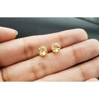 Natural Citrine Earrings Stud 14K, White, Rose Gold Breathtaking Golden Citrus Crystal Gemstone Studs Non-Tarnish Men Women 6mm | Etsy (US)