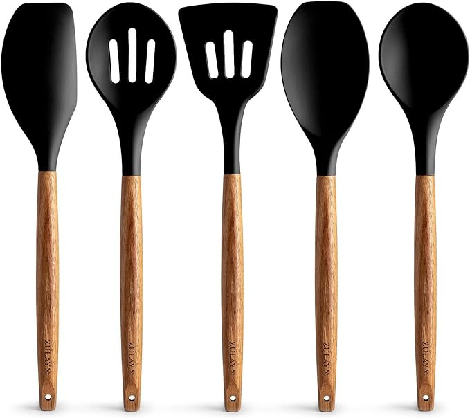 Zulay Kitchen Utensils Set Non-Stick Silicone Cooking Utensils Set with Authentic Acacia Wood Han... | Amazon (US)