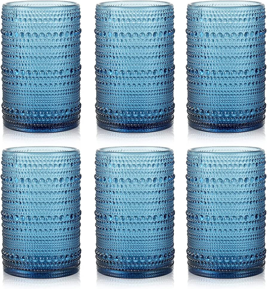 AWWAOOAWW Set of 6 hobnail drinking glasses,13 oz Cornflower Vintage Drinking Glasses,Embossed Vi... | Amazon (US)