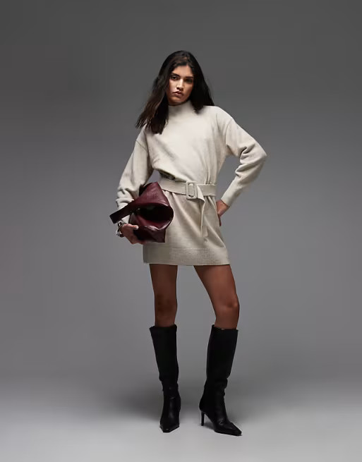 & Other Stories belted knitted dress in light beige | ASOS (Global)