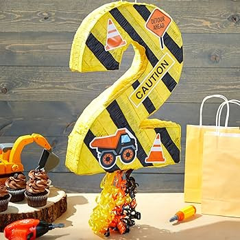 BLUE PANDA Number 2 Pull String Pinata for Construction Birthday Party Supplies and Decorations -... | Amazon (US)