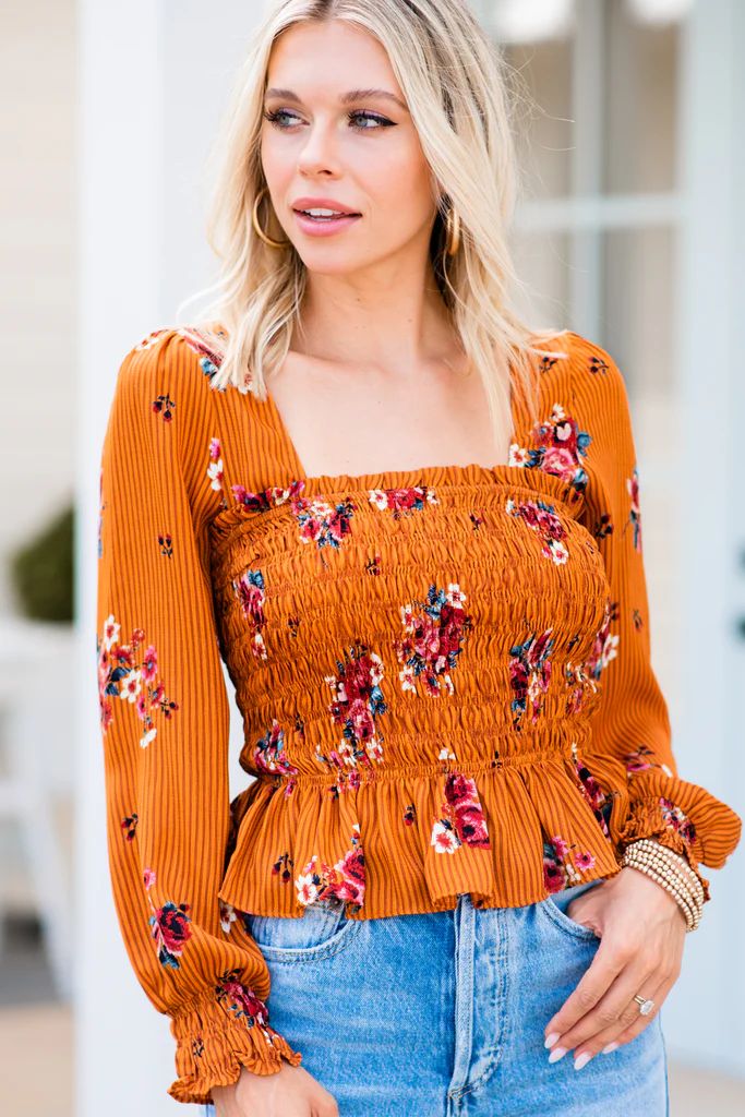 The Full Story Orange Smocked Top | The Mint Julep Boutique