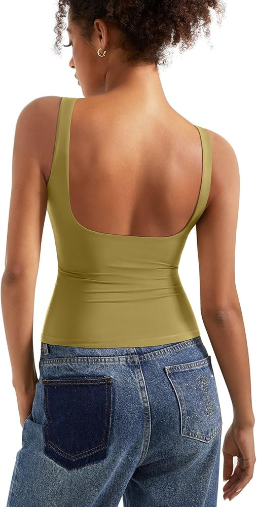 SUUKSESS Women Padded Open Back Boat Neck Tank Tops Double Lined Basic Shirts | Amazon (US)