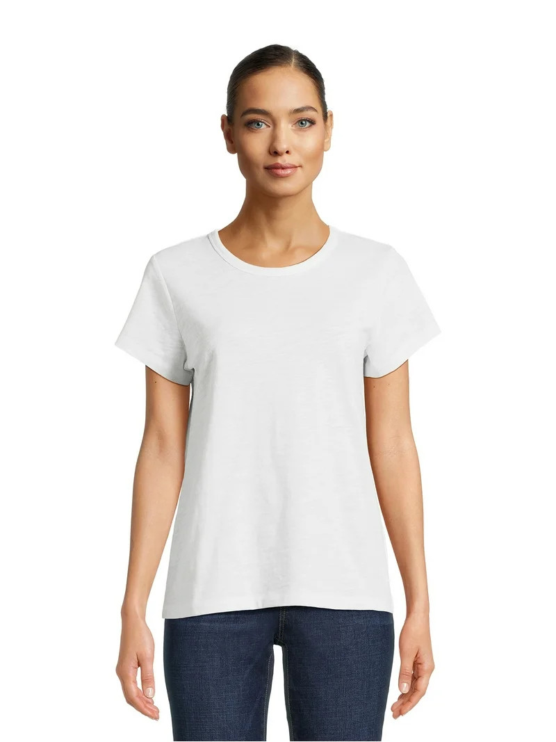 Time and Tru Women’s Slub Jersey Crewneck Tee with Short Sleeves, Sizes XS-XXXL | Walmart (US)