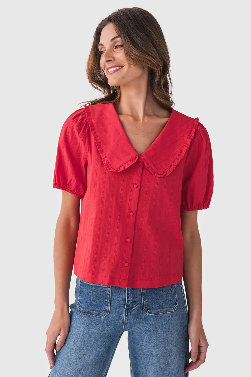 Voy Collared Short Sleeve Button Up Top | Social Threads
