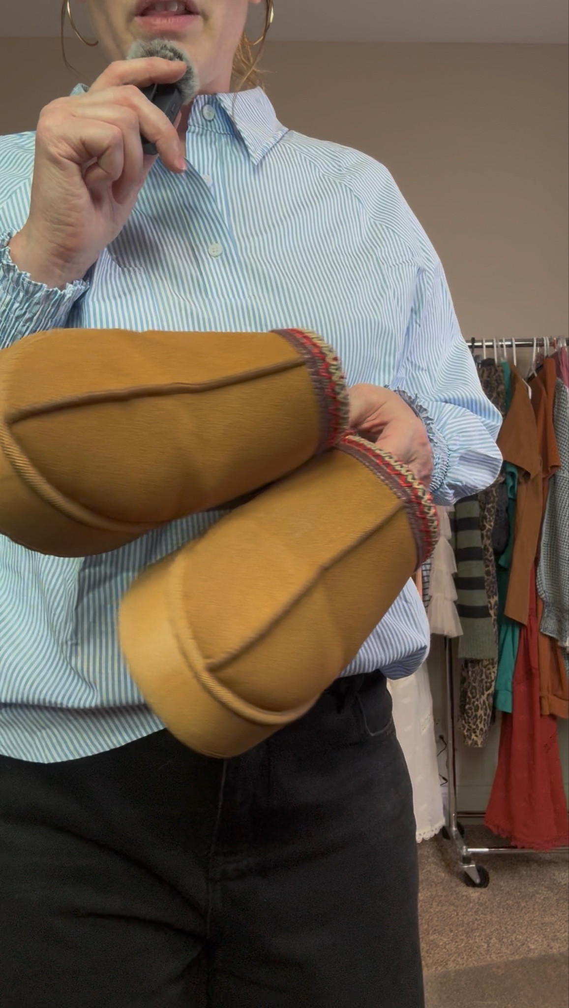 Size wayyyy up with this shirt. Like 3 sizes for oversized look. 🤩 Runs super small. I’m in a size L here (170 lbs). These platform slippers are the comfiest! Genuine Suede Platform Slippers for Women Fuzzy Winter Warm Shoes Indoor Outdoor. Women 2025 Fine Striped Smocked Cuffed Henley Shirts Puff Long Sleeve Collared Blouse Tops with Chest Pocket. Black Friday + Cyber Monday + Christmas madness is real 👀💀

#LTKCyberWeek #LTKootd #LTKGiftGuide