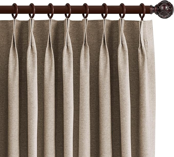 DEJAVU Blackout Pinch Pleat Curtains 72 Inches Long, Taupe Brown Faux Linen Window Curtain Panels... | Amazon (US)