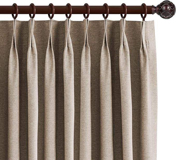 DEJAVU Blackout Pinch Pleat Curtains 72 Inches Long, Taupe Brown Faux Linen Window Curtain Panels... | Amazon (US)