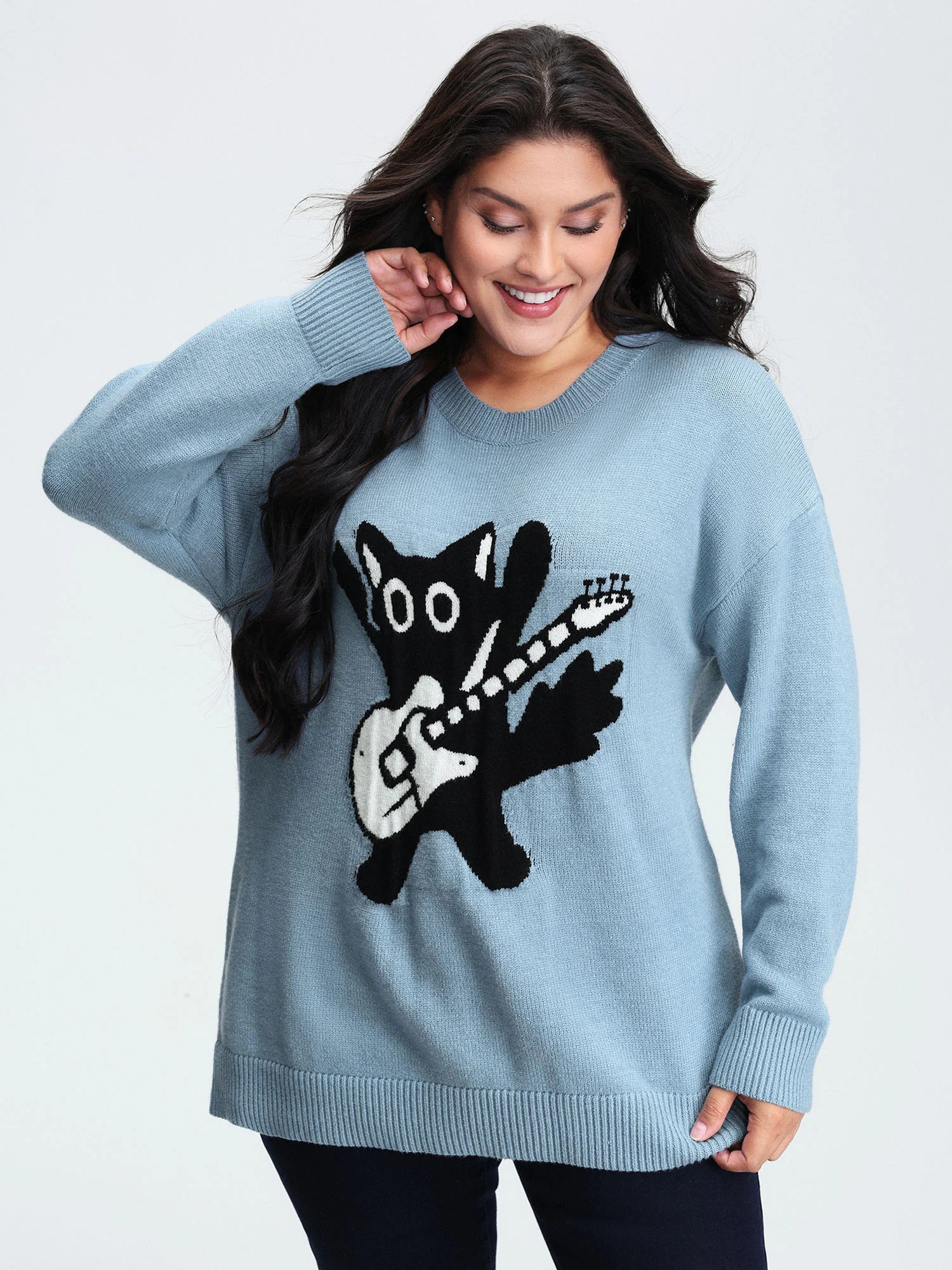 Cat Pattern Jacquard Pullover | Bloomchic