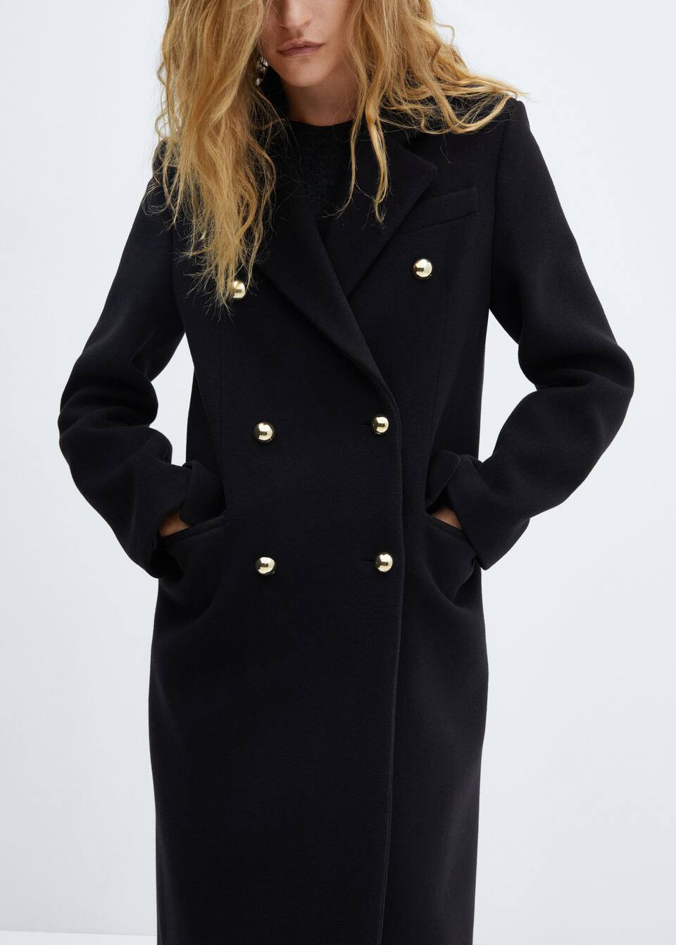 Wool double-breasted coat with buttons -  Women | Mango USA | MANGO (US)