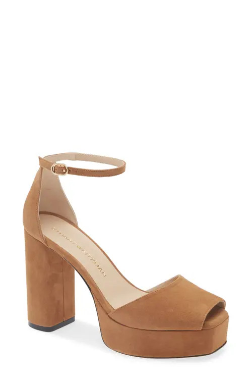 Stuart Weitzman Sabrina Platform Ankle Strap Sandal in Toasted Almond at Nordstrom, Size 6 | Nordstrom