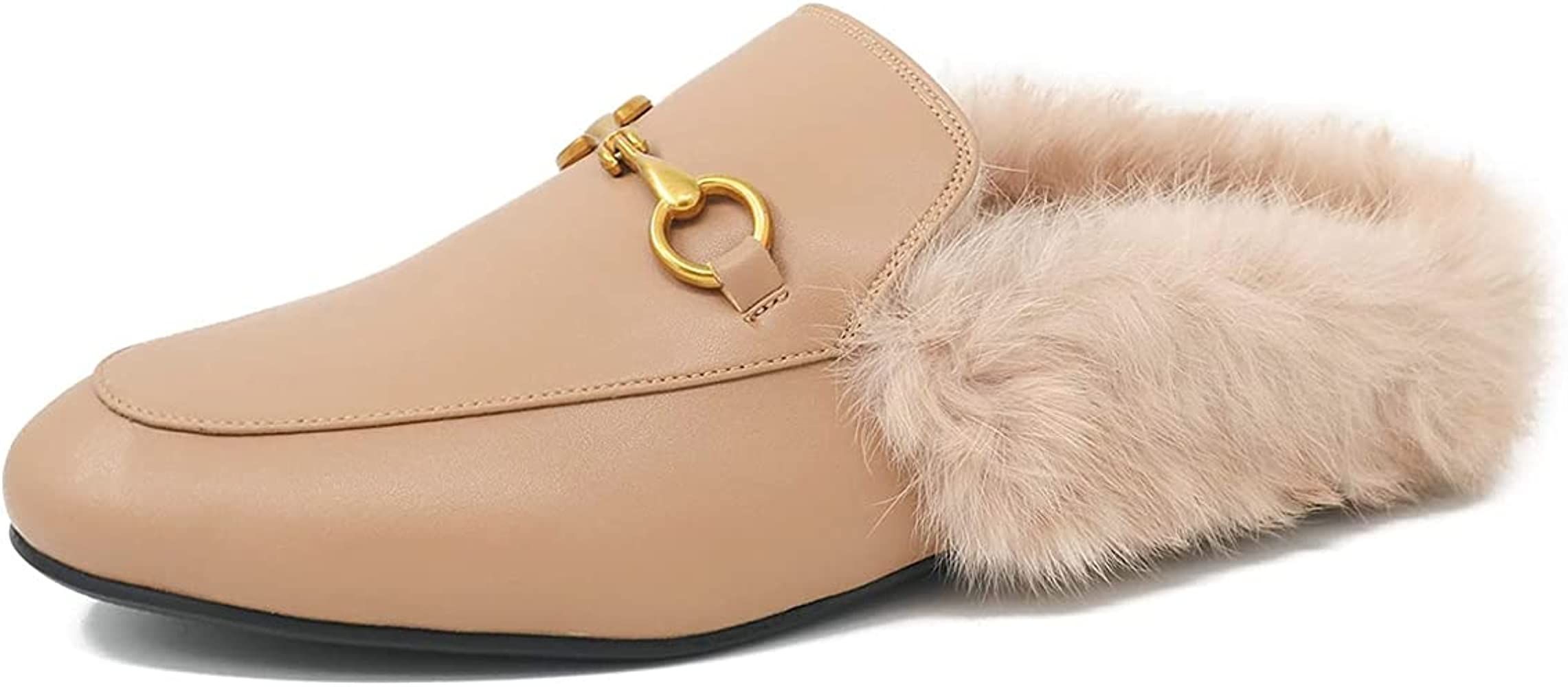 Arqa Fur Mules for Women Chain Leather Low Heel Mule Fluffy Comfort Loafers Casual Slip-on Flat Shoe | Amazon (US)